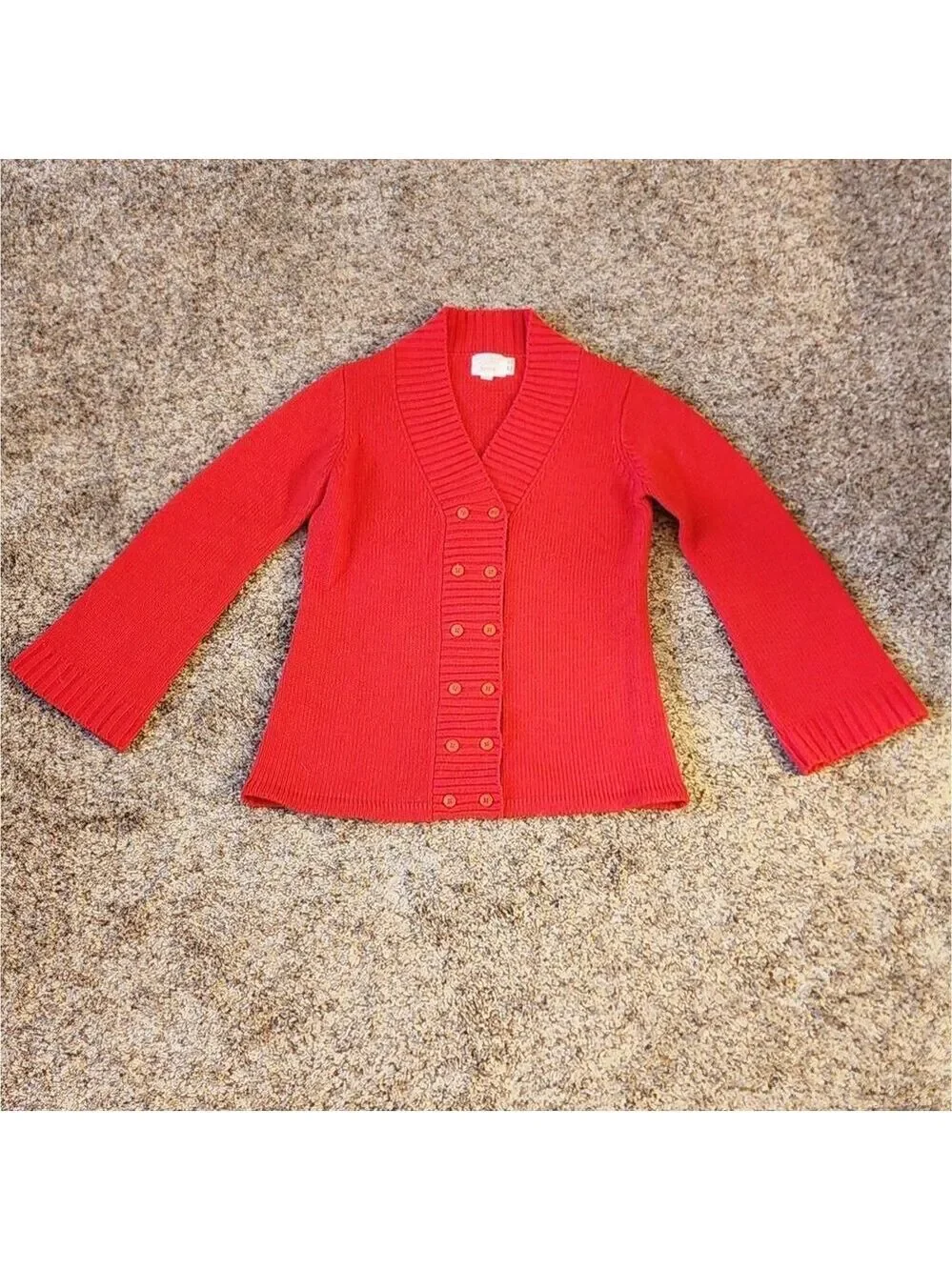 Vtg 60s 70s Sears Red Double Breasted Grandmacore Mod Knit Sweater Bell Sleeve S
